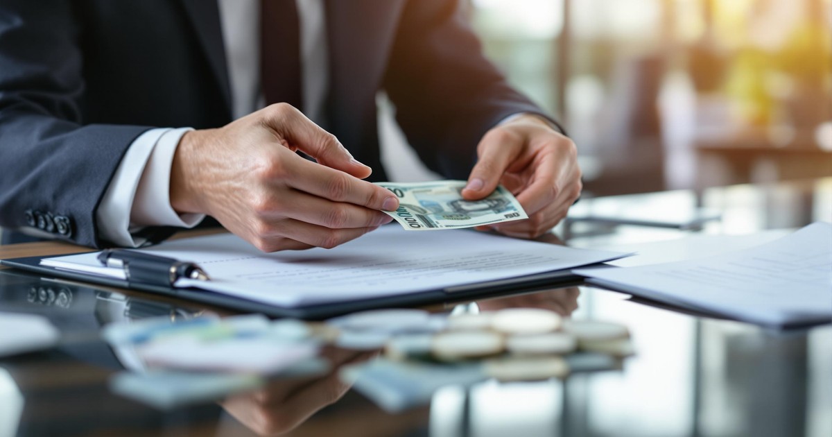 Professional cash payment for scrap car with businessman counting money