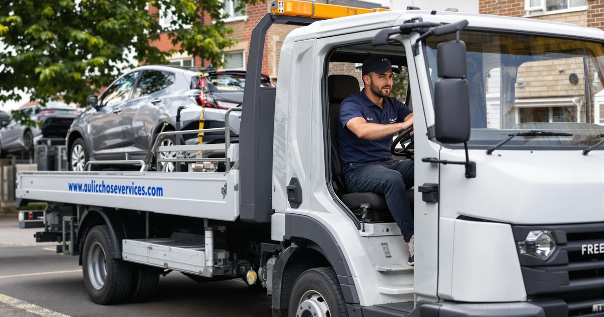 Professional vehicle collection truck collecting scrap cars in Birmingham